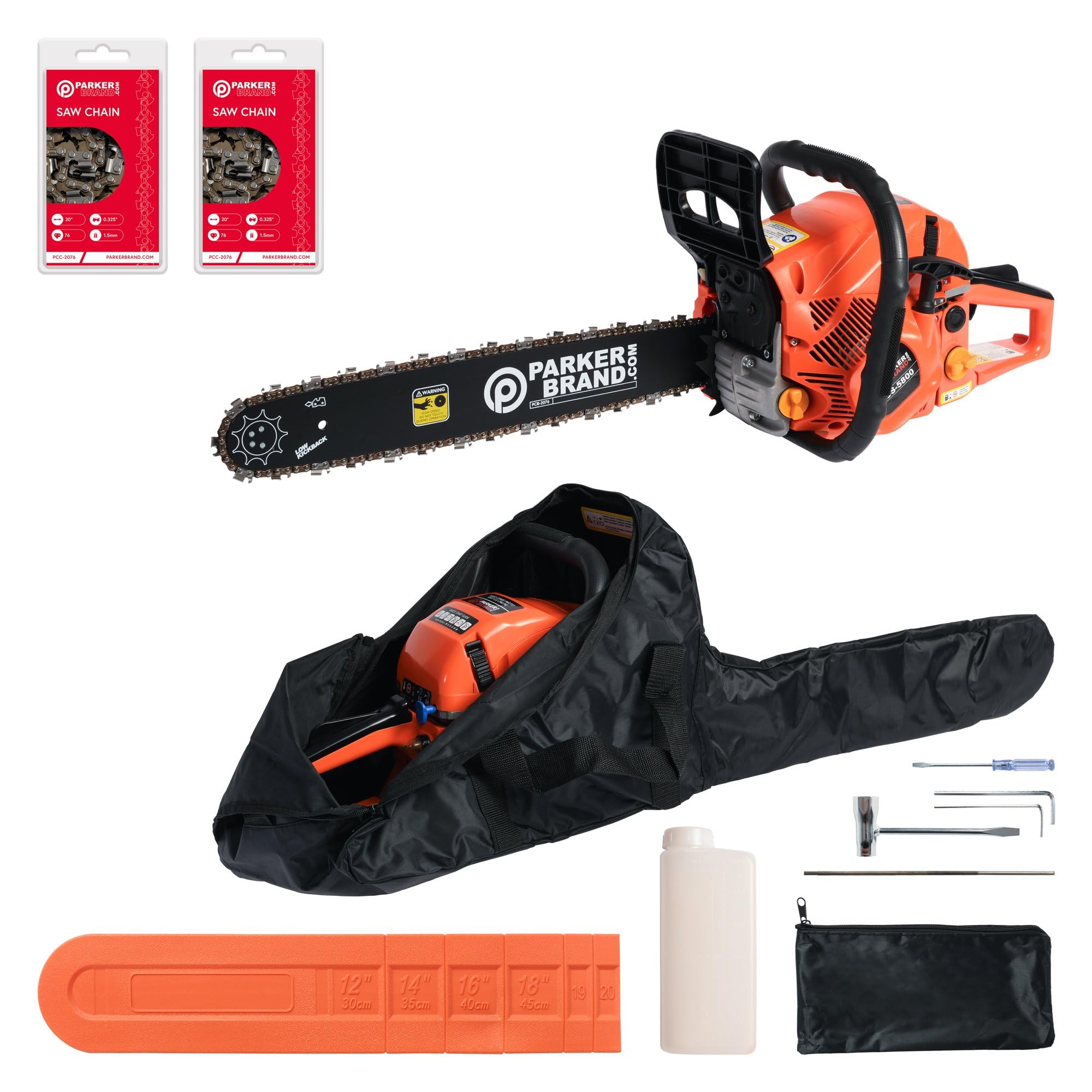 ParkerBrand.com 58cc 20" Petrol Chainsaw + 2 x Chains + More