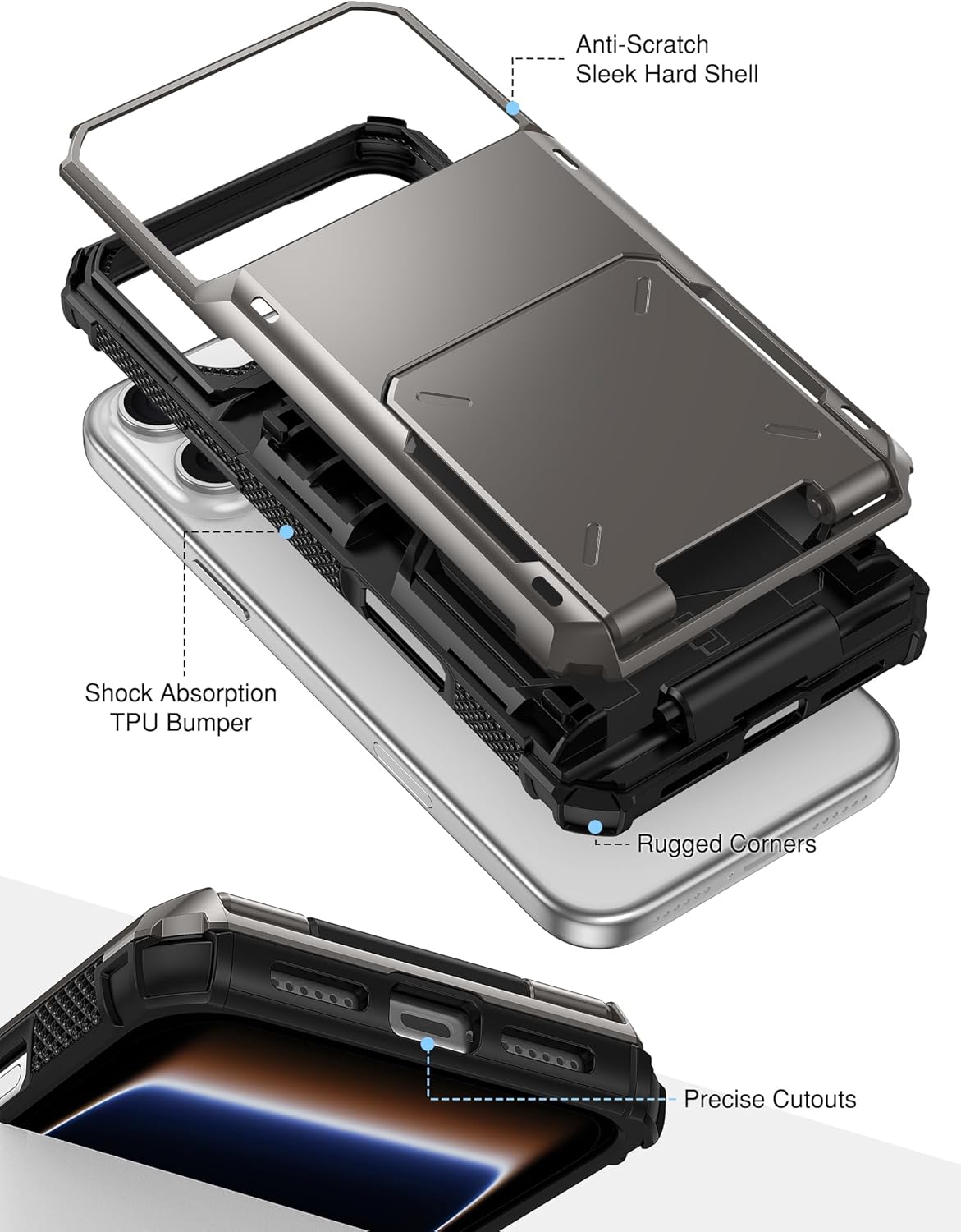 TOPAUX for iPhone 17 Pro Max Wallet Case 5 Credit Card Holder Flip Cover Secure Back Pocket ID Slot Dual Layer Shockproof TPU Bumper Anti-Scratch Protective Hard Shell for iPhone 17 Pro Max Gunmetal - Image 6