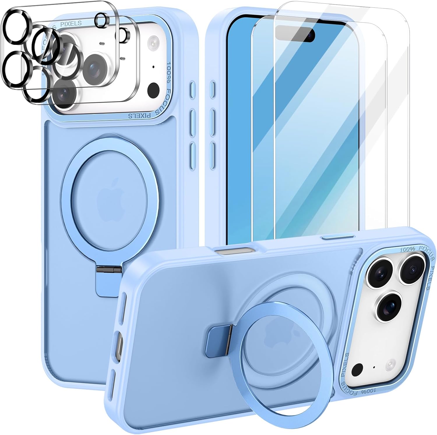 Lamcase for iPhone 17 Pro Case,with Magnetic Invisible Stand [Military Drop Protection] [Compatible with MagSafe] Shockproof Slim Translucent Anti-Slip with 2 Screen Protector,Light Blue