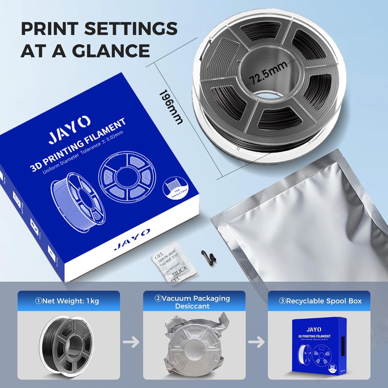 JAYO PA Filament 1.75mm, Nylon PA6+66 3D Printer Filament 1kg, High Strength & Heat Resistant for Load-Bearing and Mechanical Parts, Strong Layer Adhesion, Fit Most FDM Printer