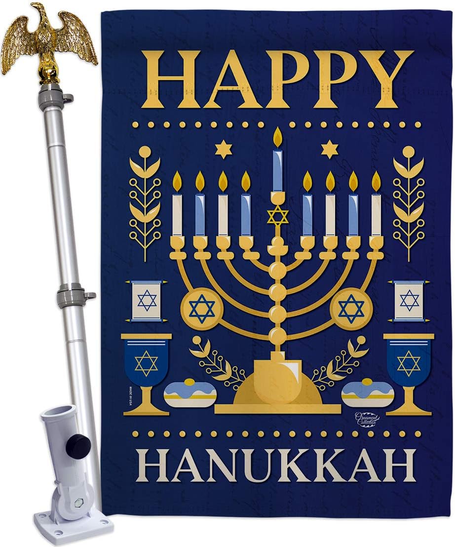Happy Hanukkah House Flag Wintertime Candle Bonsai Menorah Jewish Chanukah David Small Decorative Gift Yard Banner Made In USA 28 X 40