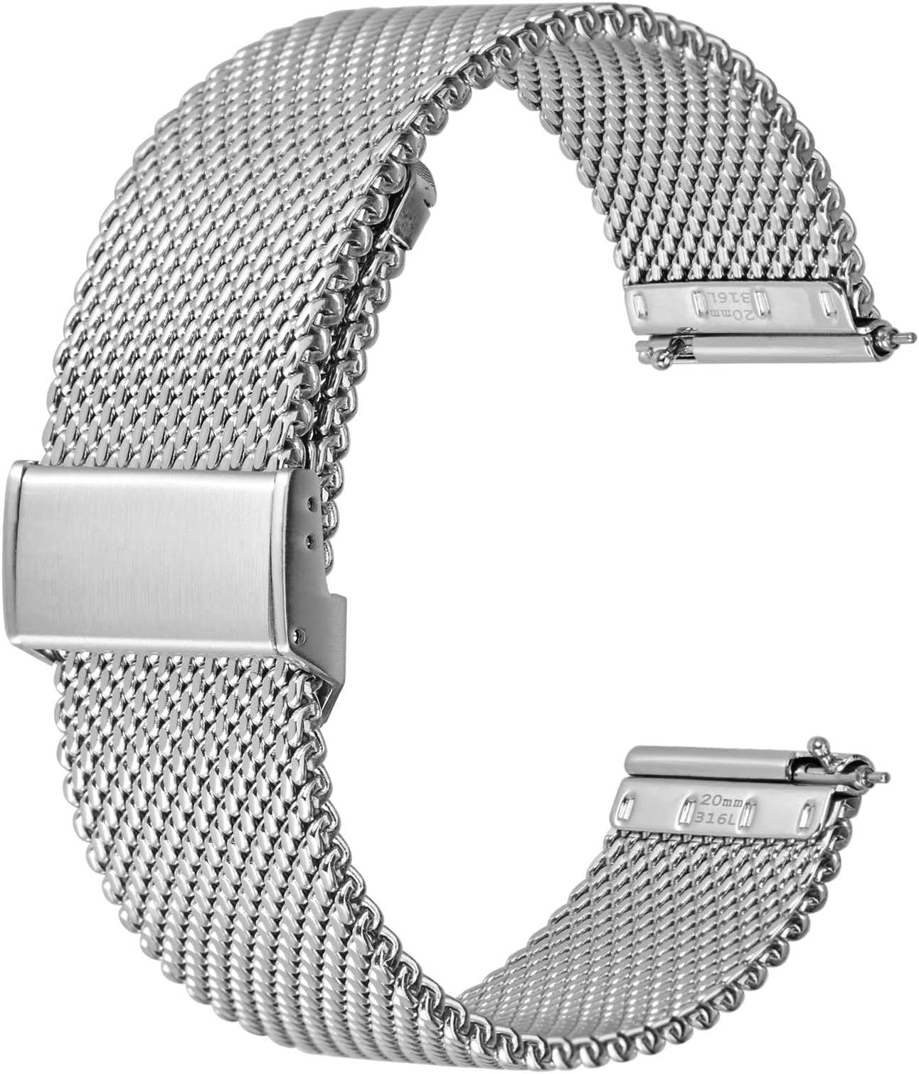 BISONSTRAP Metal Mesh Watch Band for Women and Men, 316L Stainless Steel Woven Watch Strap, 20mm, Silver