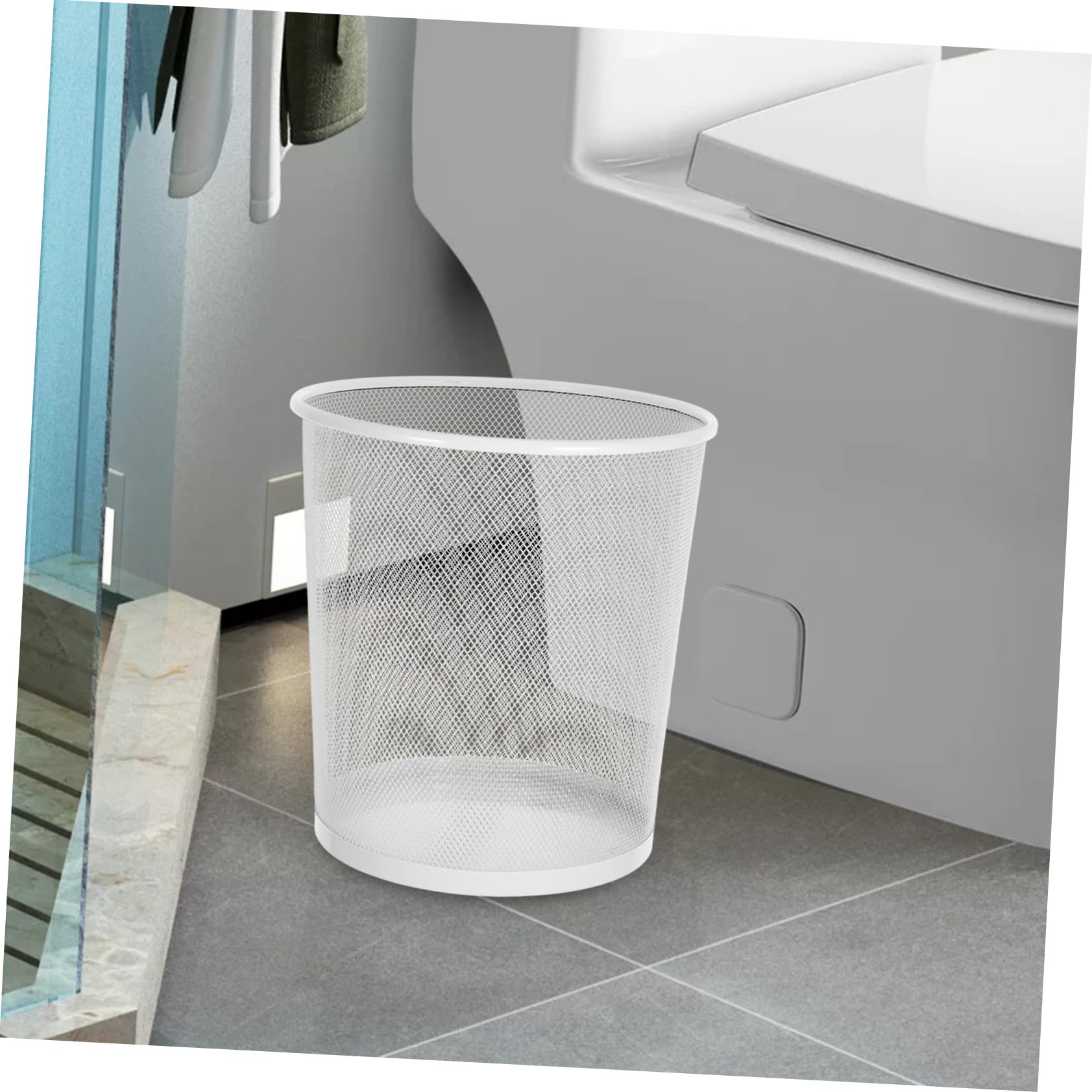 Cestino Porta Ufficio Rotondo in Ferro Bianco, 1 Pezzo | Griglia Fine, Apertura Ampia, Uso Versatile, per Meeting Room e Cucina, Capienza Grande