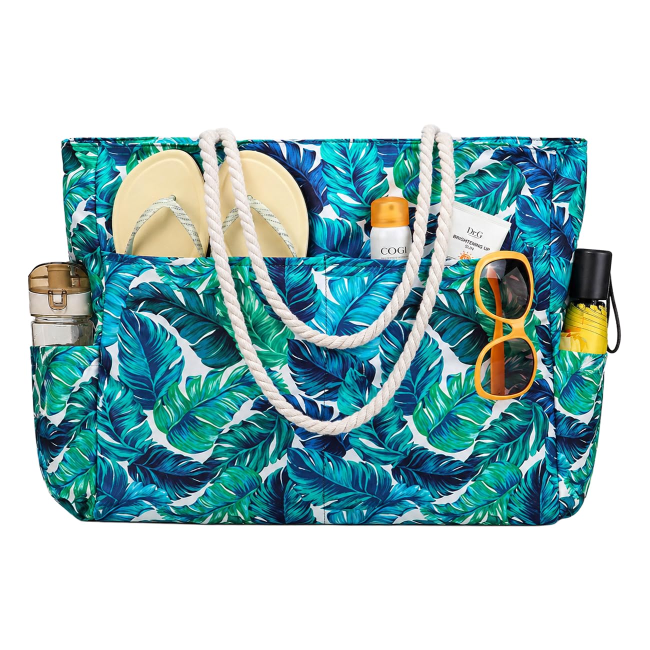RAVUO Sac De Plage,Oversize Sac Cabas Femme Avec Fermeture Éclair Résistant À L'eau Sac Fourre Tout Léger Famille Sac De Piscine Pour La Plage,Piscine,Gymnase,Voyage