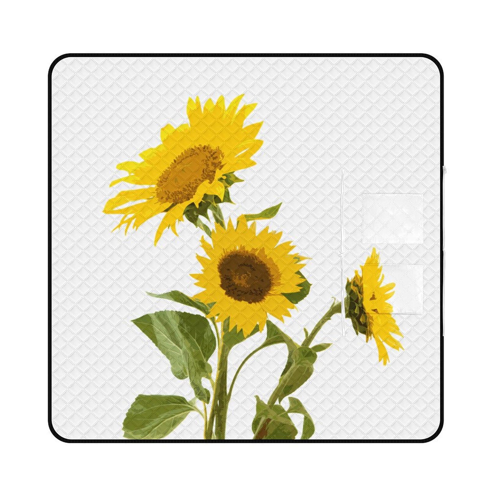 3D Stampa SunFiore T-shirt Yellow Coperta Picnic Impermeabile Stuoia Spiaggia Pieghevole Coperta Da Picnic Per Spiaggia Campeggio Pic-nic Attività All'aperto 200x200cm