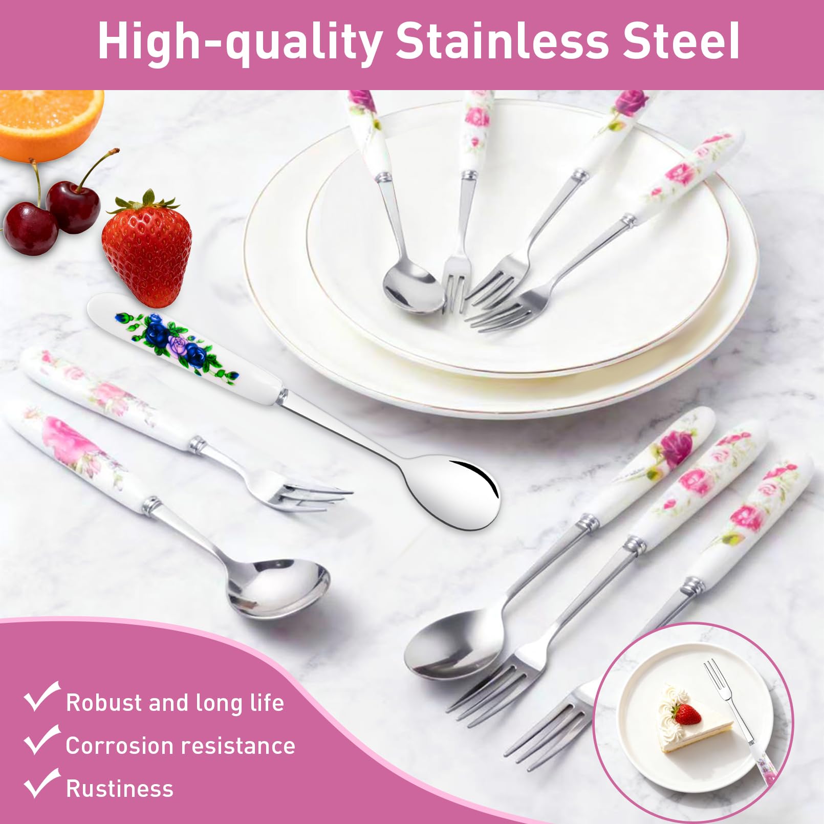 28 Pcs Dessert Forks and Spoons Silverware Set with Ceramic Handle — Amazon image 5