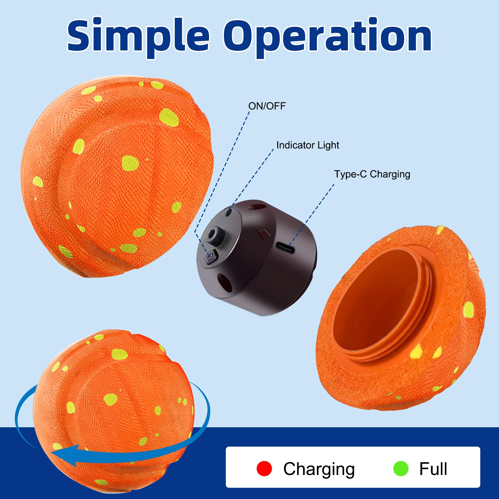 Pelota interactiva Perro,Pelota de Juguetes para Perros,Pelota Perro se Mueve Sola,Juguetes para Perros Inteligentes Recargables USB,3 Modos Juego,para Perros pequeños a Grandes(Naranja)