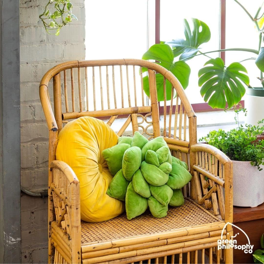 Green Philosophy Co. Plush Leaf Pillow - 3D Accent Succulent Leaf Throw Pillow for Couch Sofa Living Room Home Decor for Plant Lovers, Garden Lovers, Green Thumb Family & Friends Lil Pop (16 Inches) Olive Green