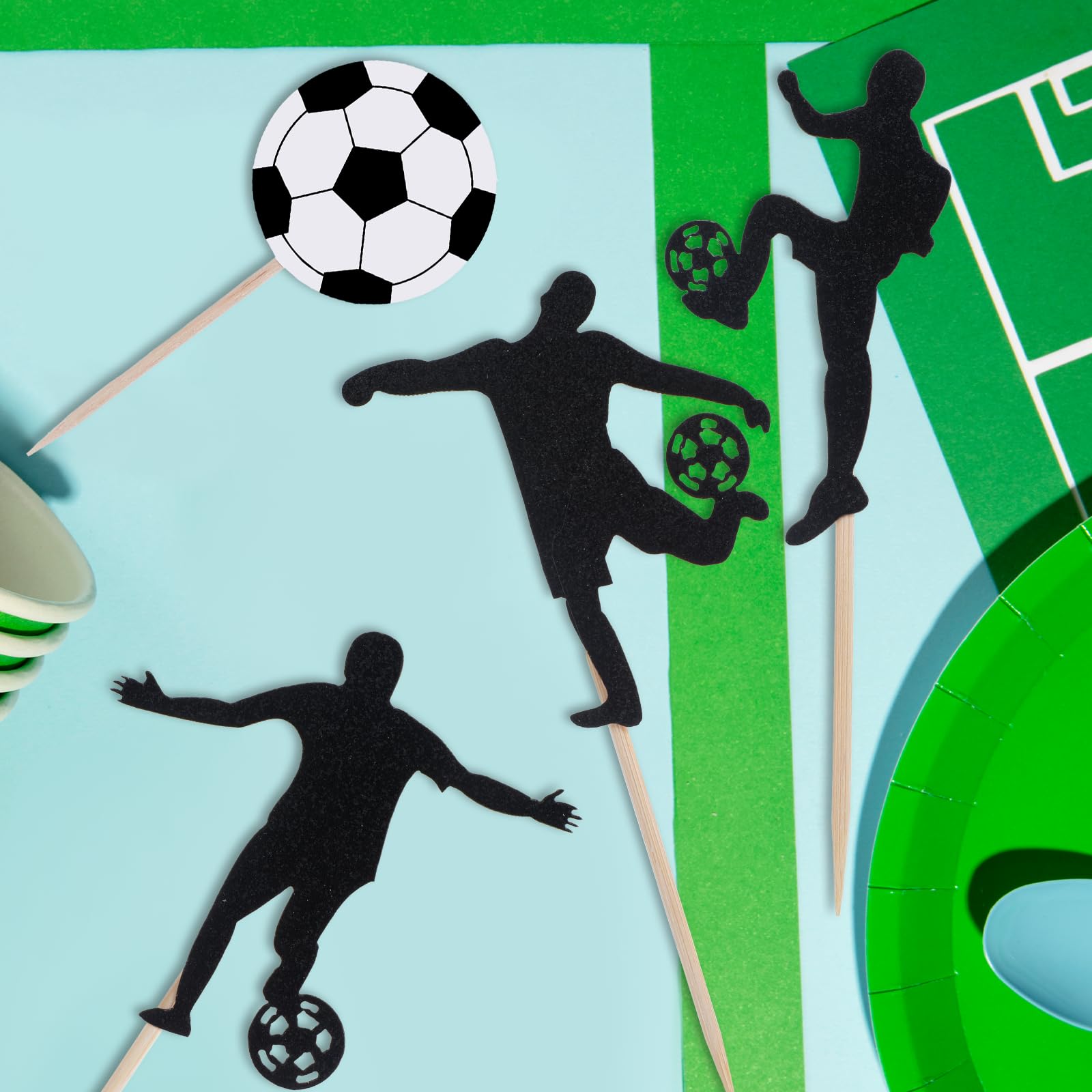 32 decorazioni per torte da calcio, per compleanno, con glitter, sport, calcio, decorazione per torte, giocatori, cupcake, topper per calcio, feste, sport, feste, torte, decorazioni