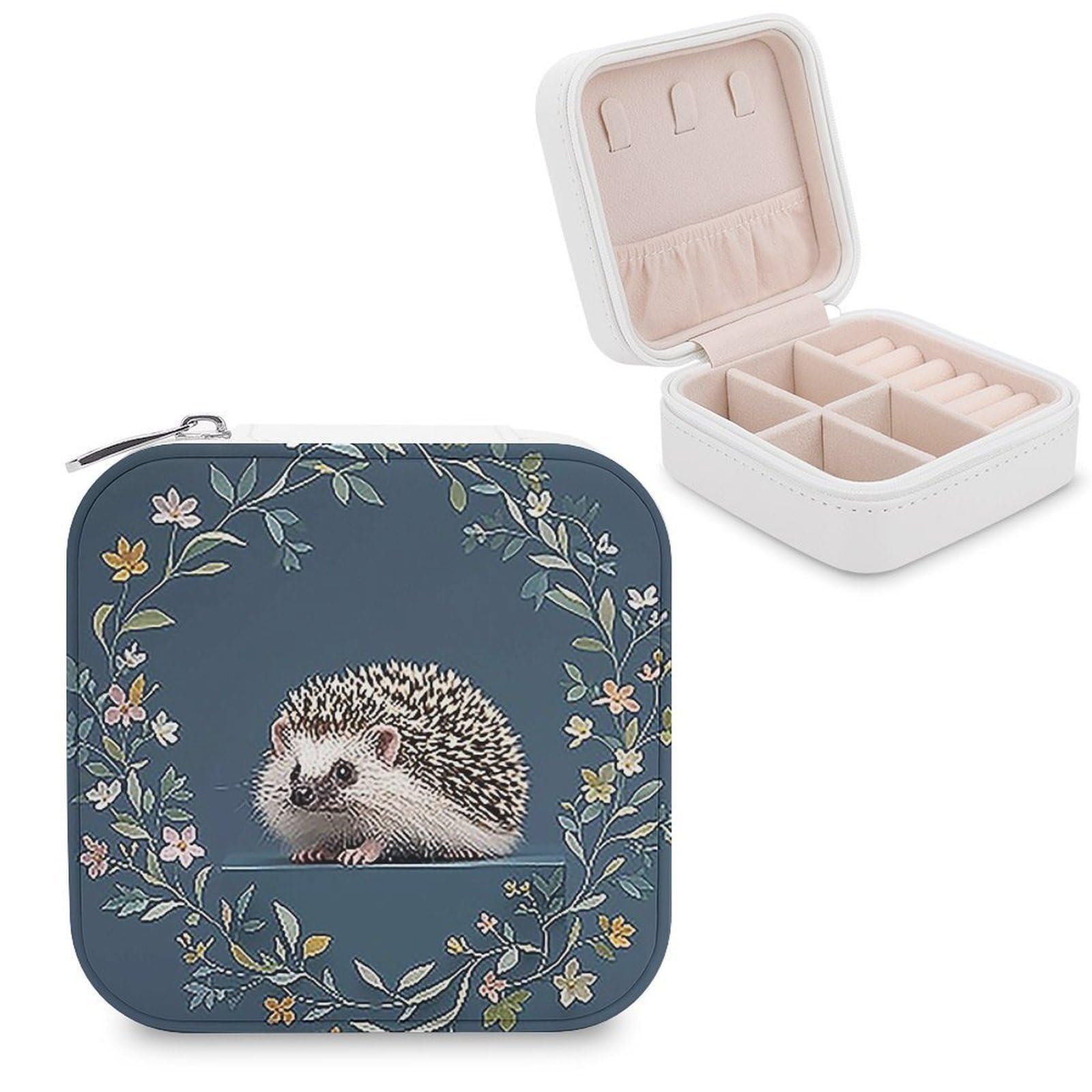 FekiLoot Cute Little Hedgehog Jewelry Case Personalized Leather Jewelry Box Mini Travel Jewelry Case Small Portable Jewelry Organizer for Ring Earrings Necklace Bracelet