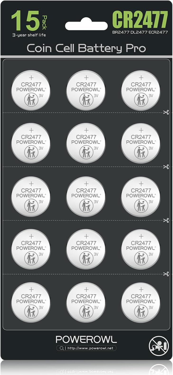 High Capacity CR2477 Battery (15-Pack) 3v Lithium Batteries, Leak-Free Long Lasting Cr 2477