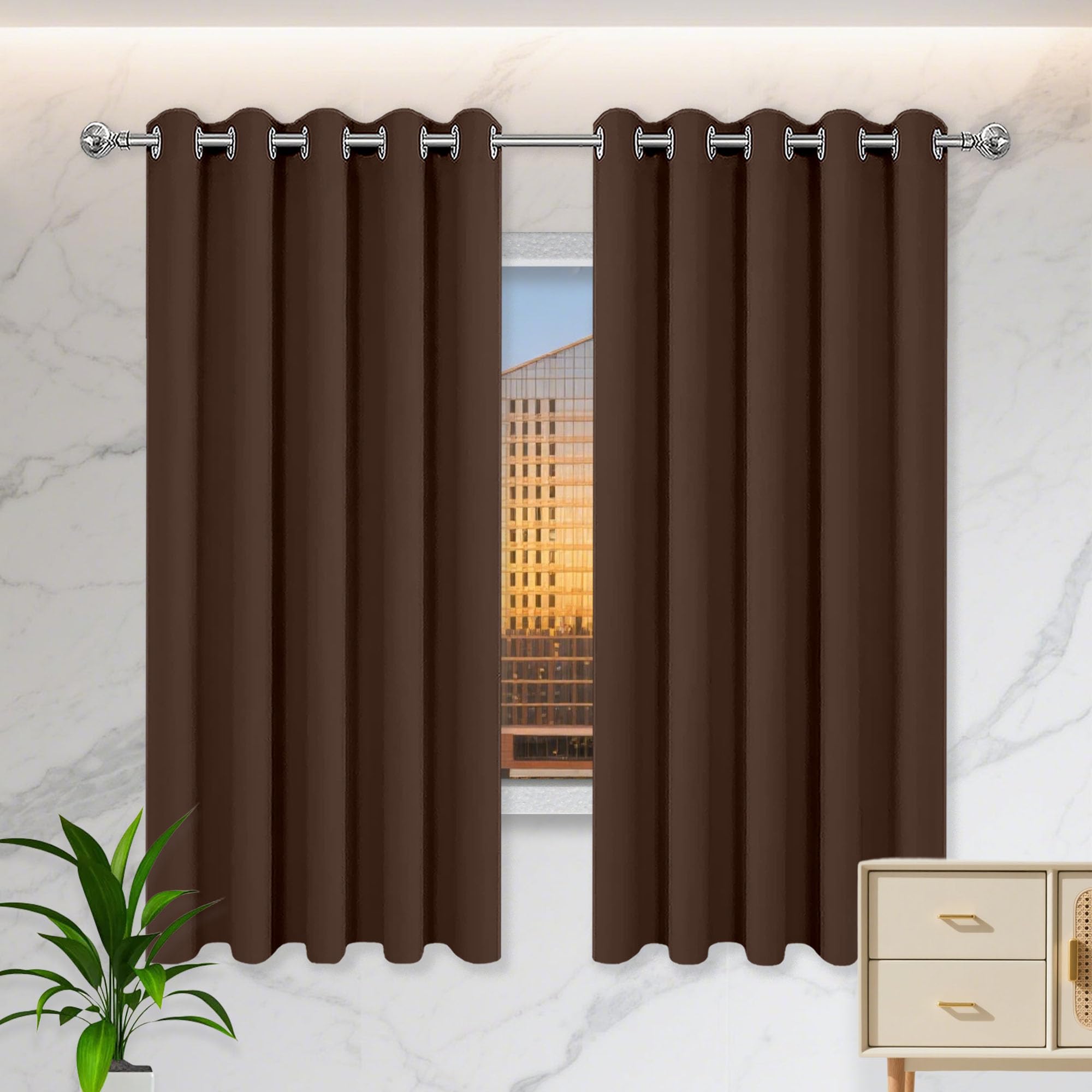Double rideaux anti froid et chaleur brun 100x245 pour salon
