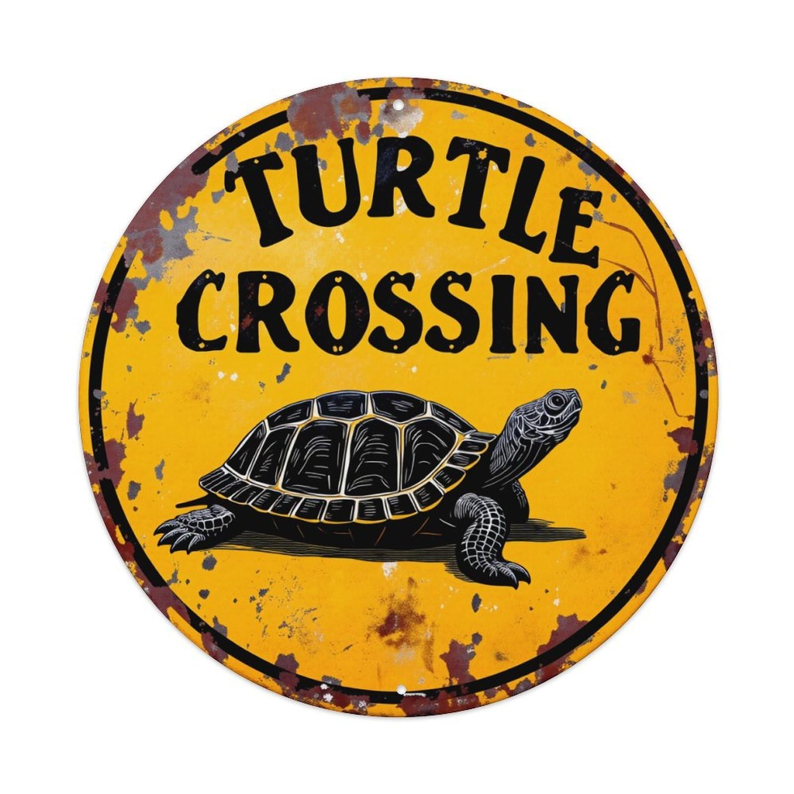 Turtle Crossing Sign Pattern Print Round Tin Sign Retro Metal Sign for Cafe Bar Pub Home Game Room Gym Club Wall Decoration Vintage Metal Poster 8x8 Inch