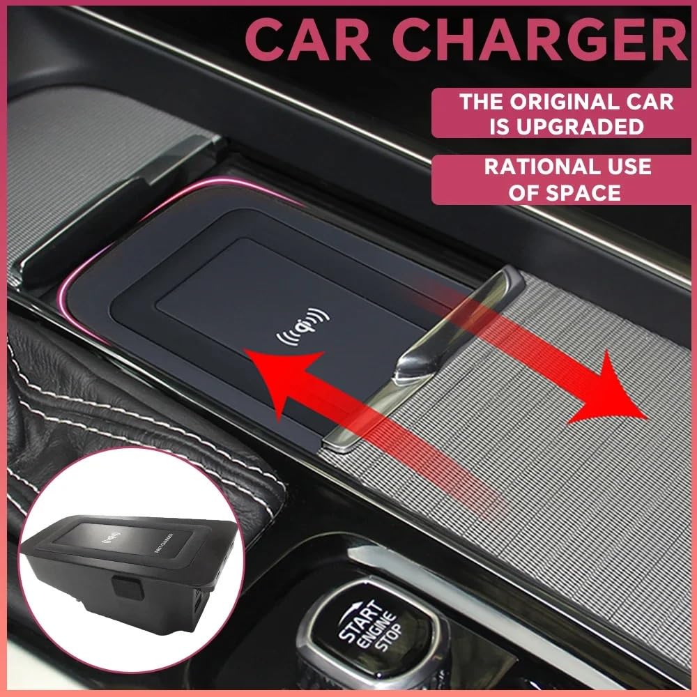 Chargeur sans fil rapide for voiture, compatible avec Volvo V60 S60 V90 XC90 XC60 S90 2019 2022 2023, réglage de la Charge du téléphone, support Mobile, commande centrale