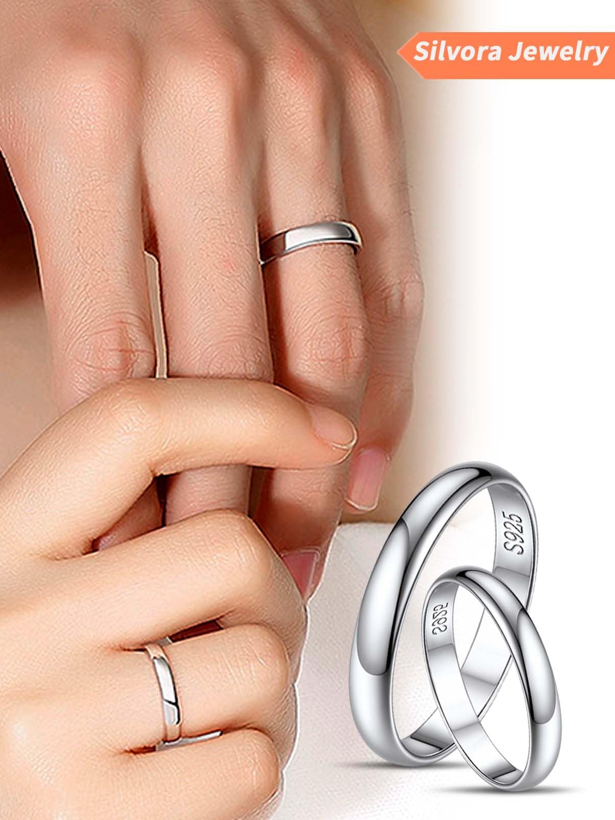 Silvora Anillo Plata 925 Mujer Banda Fina Lisa 2/3/5mm Apilable Dedo | Material Plata de Primera Ley Regalo Compromiso Alianza Pareja Joyería Simple Minimalista