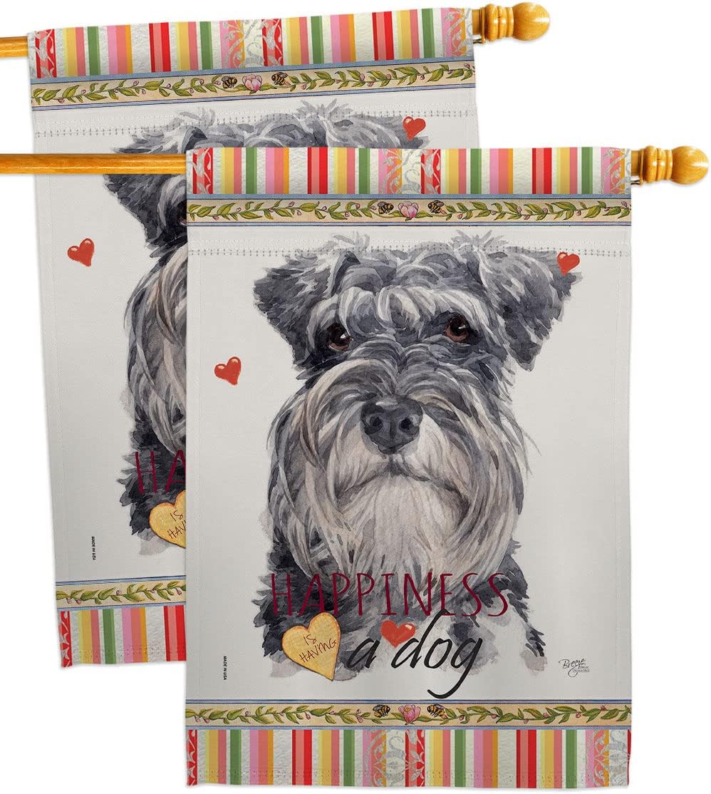 Breeze Decor Miniature Schnauzer Happiness House Flag 2 pcs Pack Dog Puppy Spoiled Paw Canine Fur Pet Nature Farm Animal Creature Banner Small Garden Yard Gift Double-Sided, Made in USA