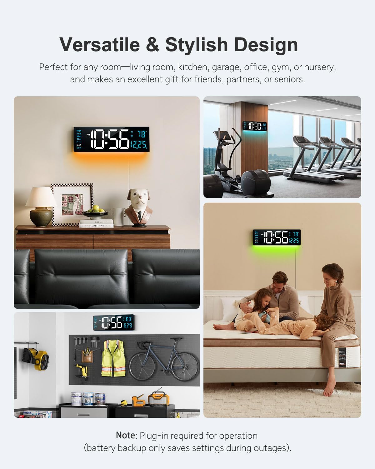 Digital Wall Clock, 16" Large Display Digital Clock with Night Light, Wall Clock with DST, Alarm, LED, Date, Week, Temp for Living Room, Bedroom, Classroom Decor, Birthday Gift for Senior Mom Dad