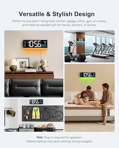 Miniatura 7 de Reloj de pared digital, reloj digital de pantalla grande de 40 cm con luz nocturna, reloj de pared con DST, alarma, LED, fecha, semana, temperatura