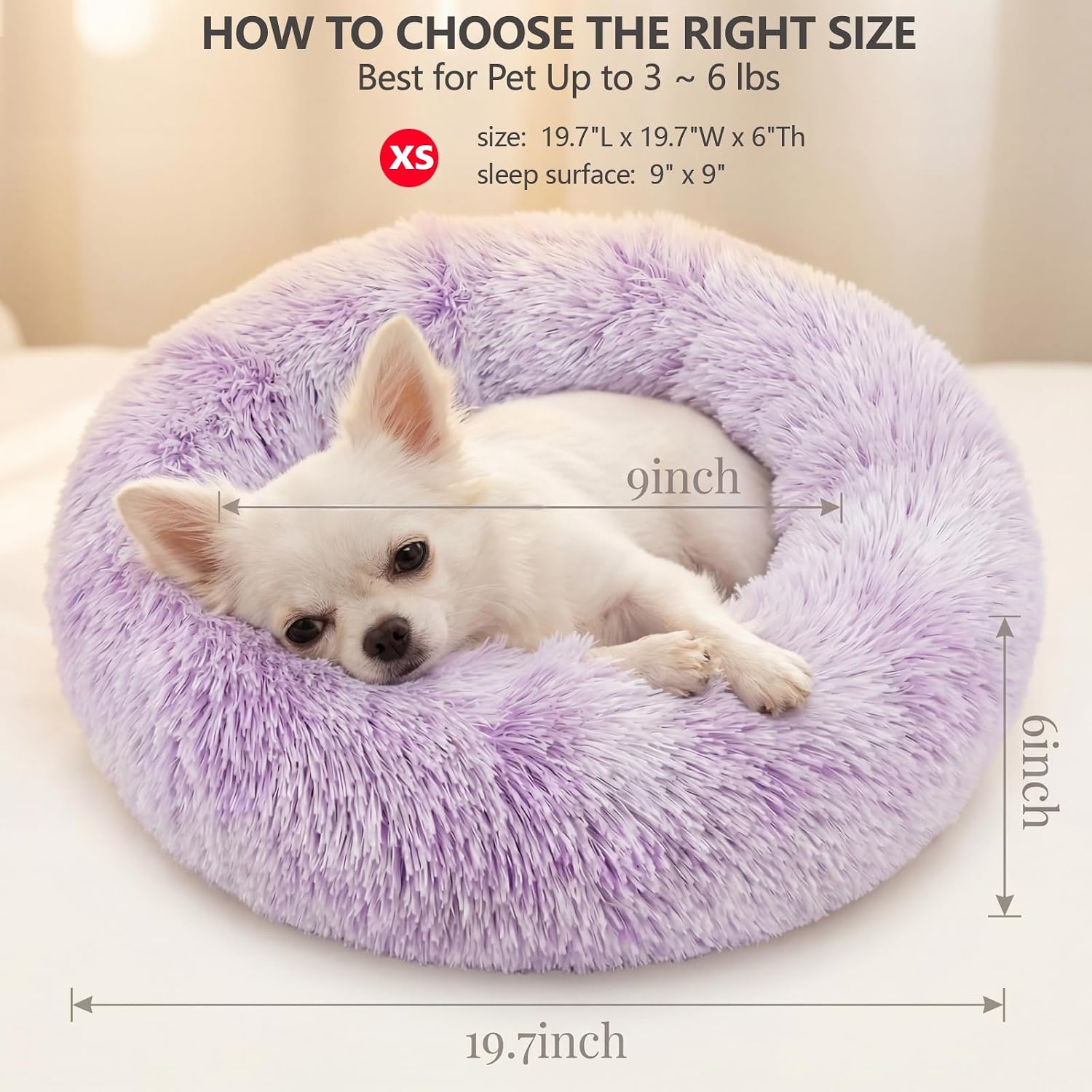 nononfish Cozy Calming Dog Bed,Soft Plush Donut Pet Bed image 3