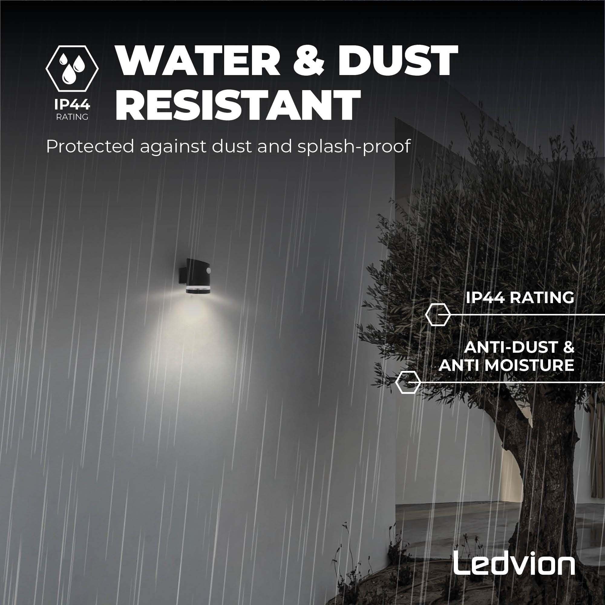 Ledvion - Lampada da Parete LED Solare con Sensore, 3000K, IP44, Nera, Elara, Lampada da Esterno, Luce Atmosferica, Illuminazione da Giardino