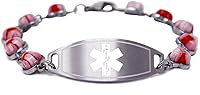 Vista 8 de Womens Medical ID Bracelet with Engraving - 1.2cm Steel & Glass Hearts