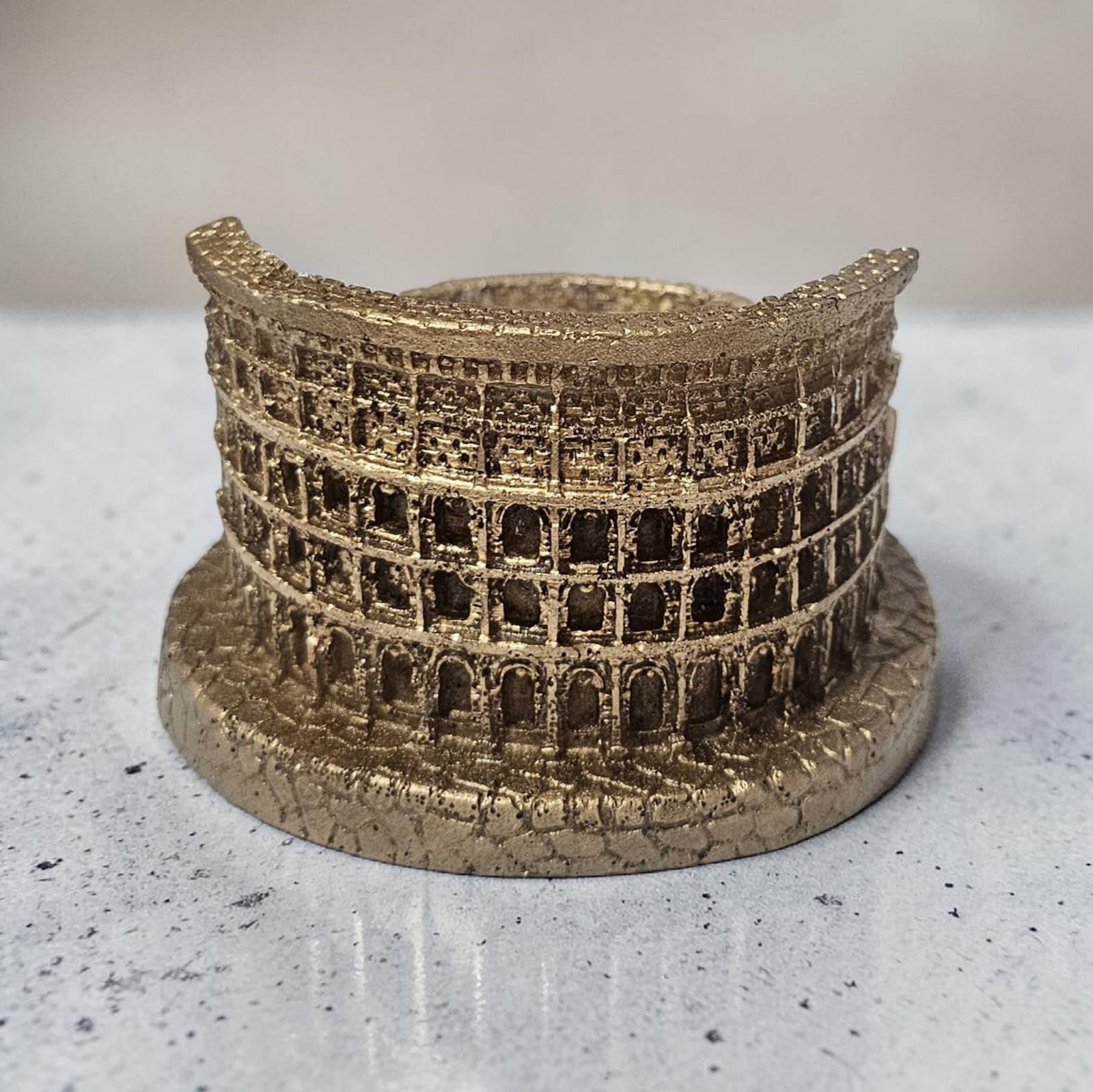 Inventive Art Creation Colosseum Sculptural Decor Piece, Weathered Finish, Architectural Statue, 10 cm x 6.3 cm (Ashen Bronze) 2