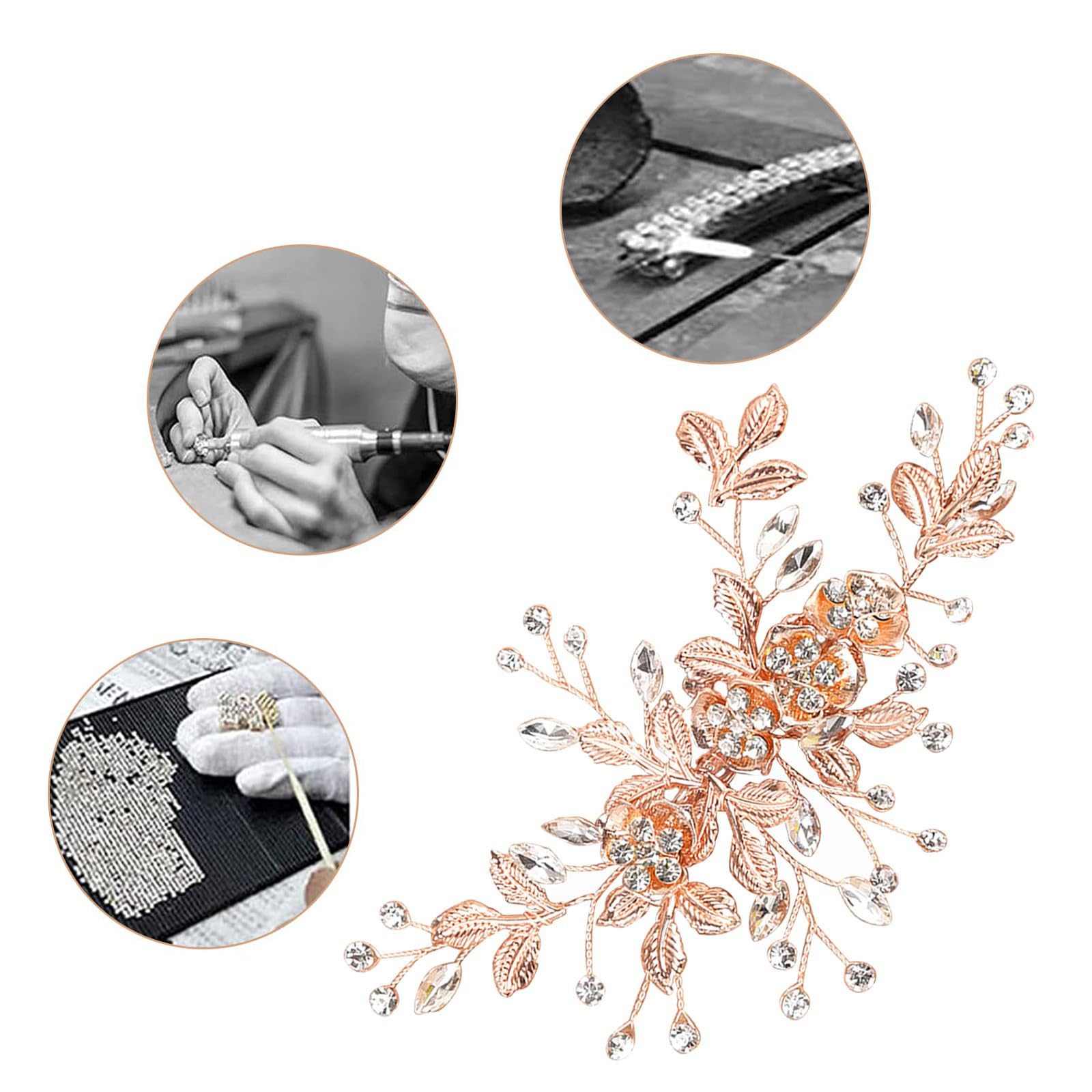 Wedding Hair Clip Hair Accessories for Women Handmade Flower Rhinestone Headpiece Hair Pins for Bridal Bridesmaid Girls (Rose Gold) - Image 4