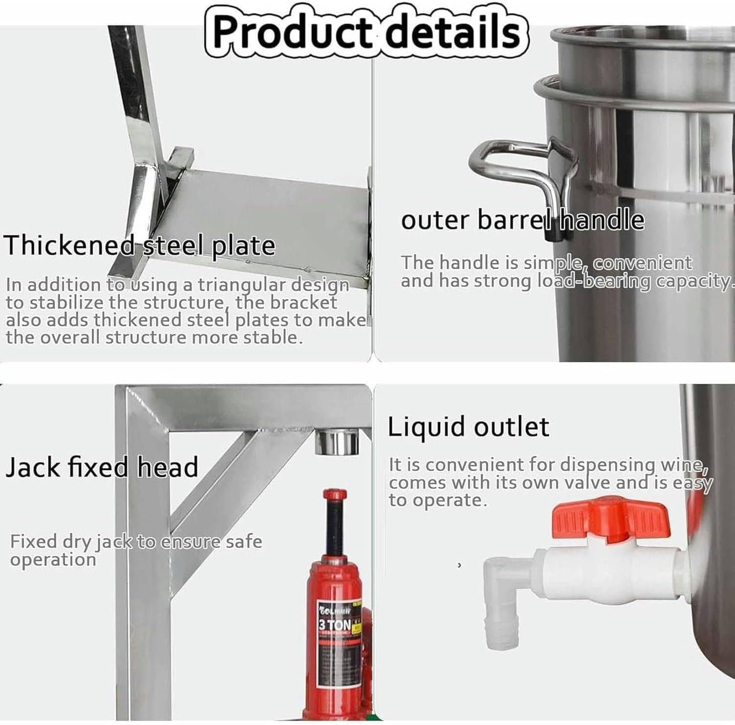 Fruit Wine Press Grape Crusher Juice Maker, Stainless Steel Cider Press with Hydraulic, Vegetables Honey Olive Oil Making Press,36L