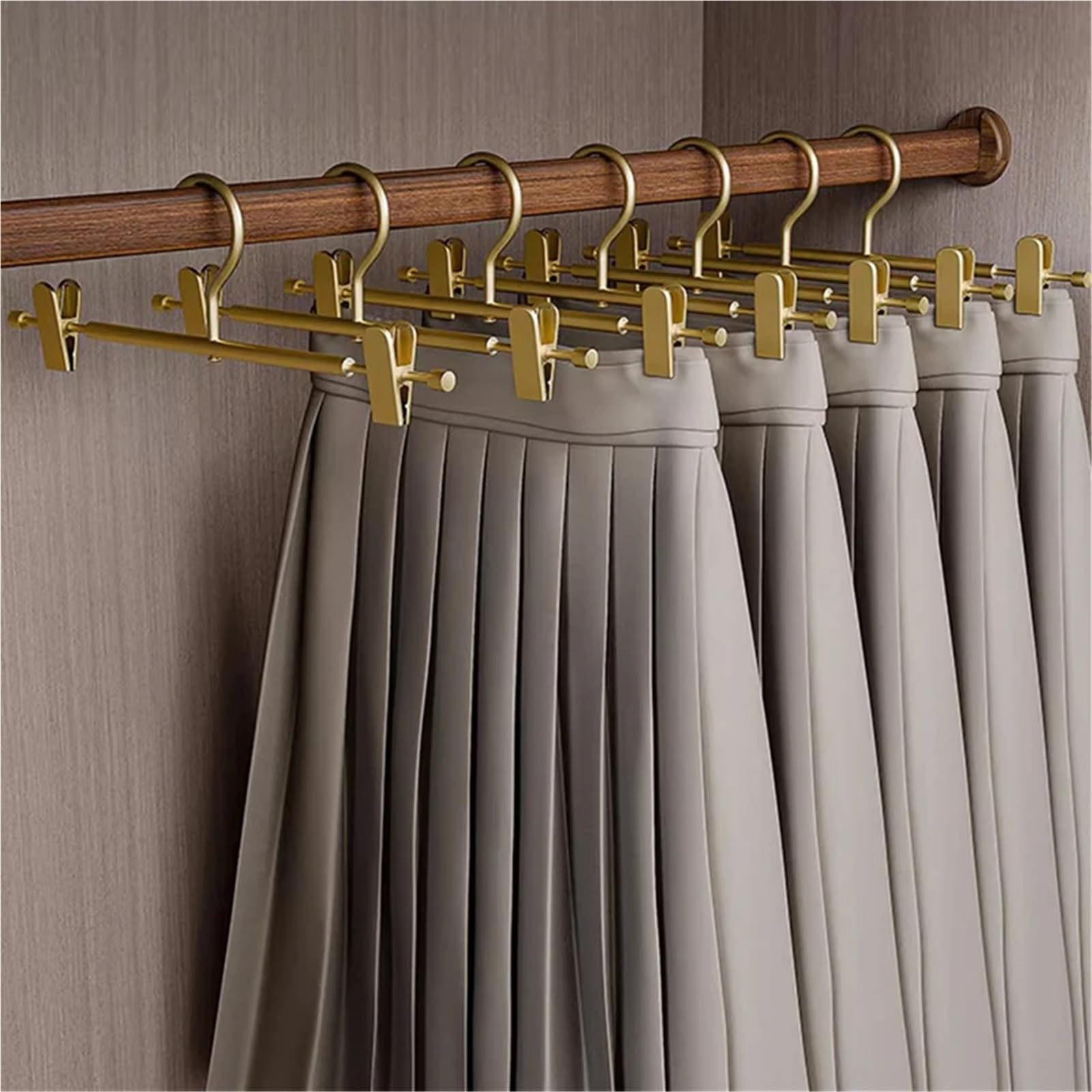Perchas Pantalones Perchas de Aluminio for Pantalones, Perchas Doradas y Plateadas for Faldas con Clips Ajustables for Armario