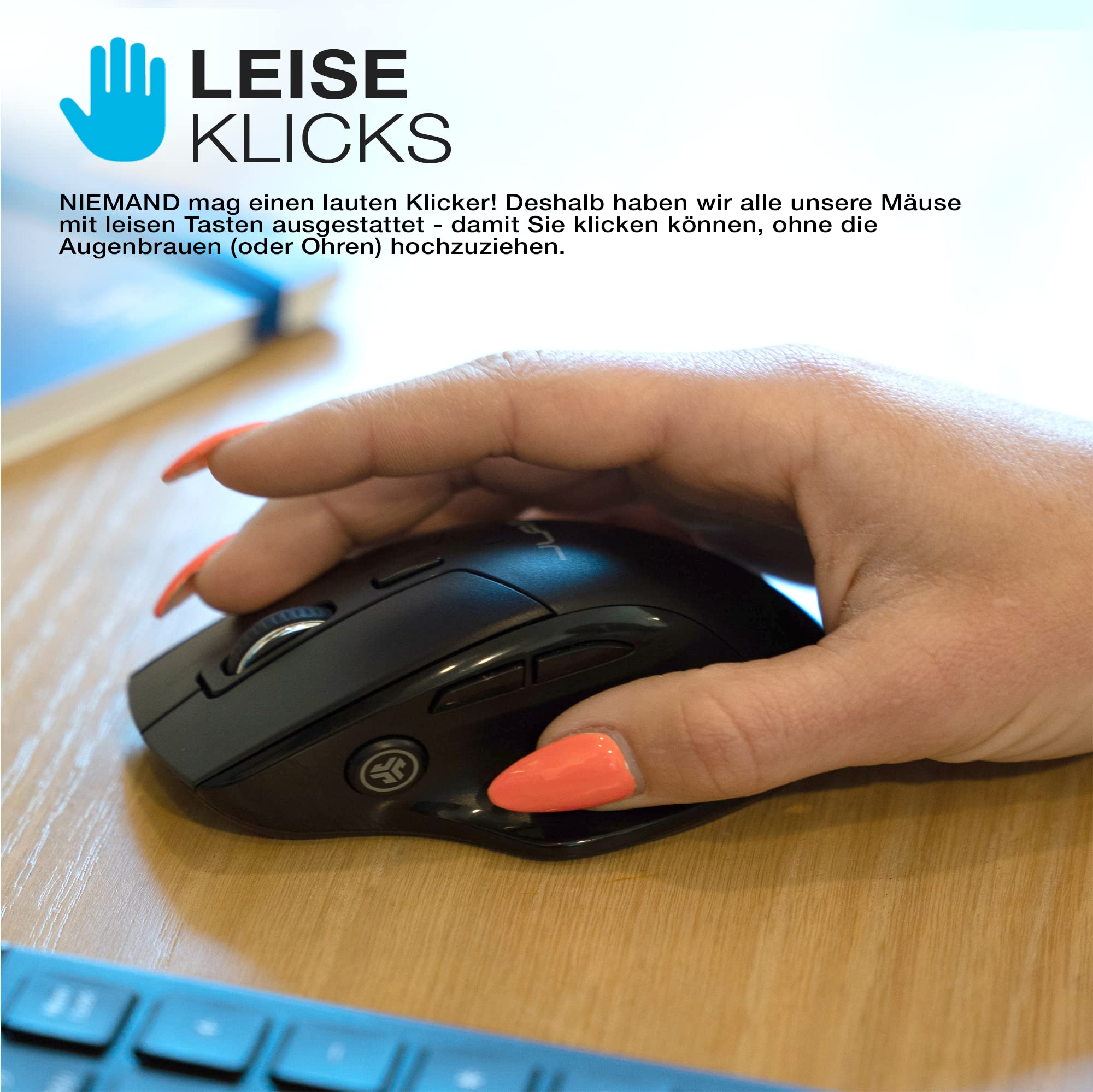 JLab JBuds Maus kabellos - Bluetooth Funkmaus wiederaufladbar, 5,2/2,4Ghz | Wireless Silent Mouse, Tri Mode mit USB-Dongle, Ergonomische Maus für iPad, PC, Computer, Laptop, Tablet