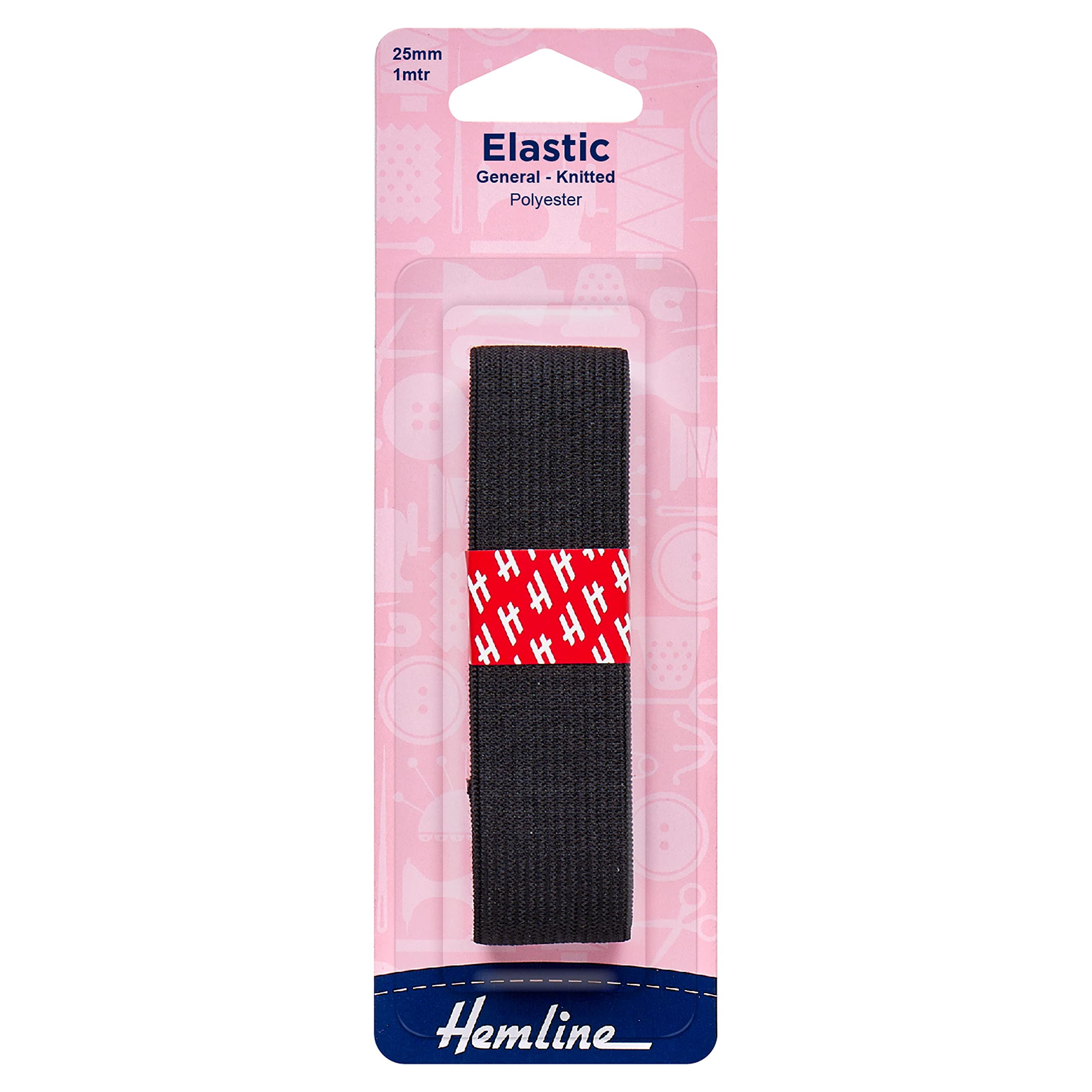 Hemline General Purpose Knitted Elastic – 25mm x 1m Black For Sportswear, Tracksuits & Garments Soft, Stretchy Polyester Elastic for Versatile and Durable
