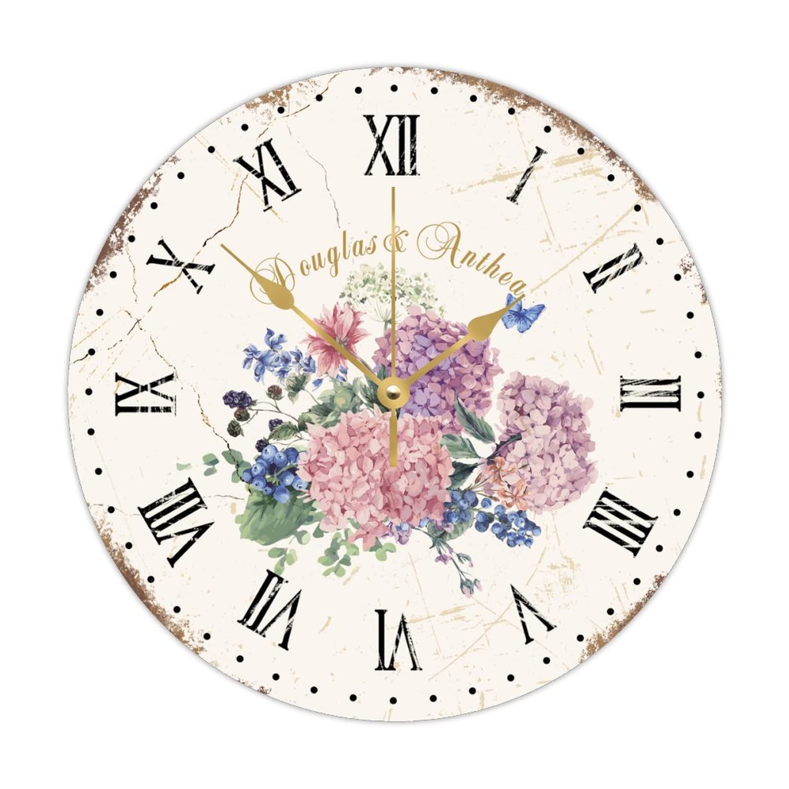 Horloge murale vintage en bois de 38 cm pour salon et cuisine