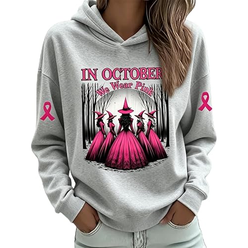 Breast Cancer Sweatshirts for Women October We Wear Pink Witch