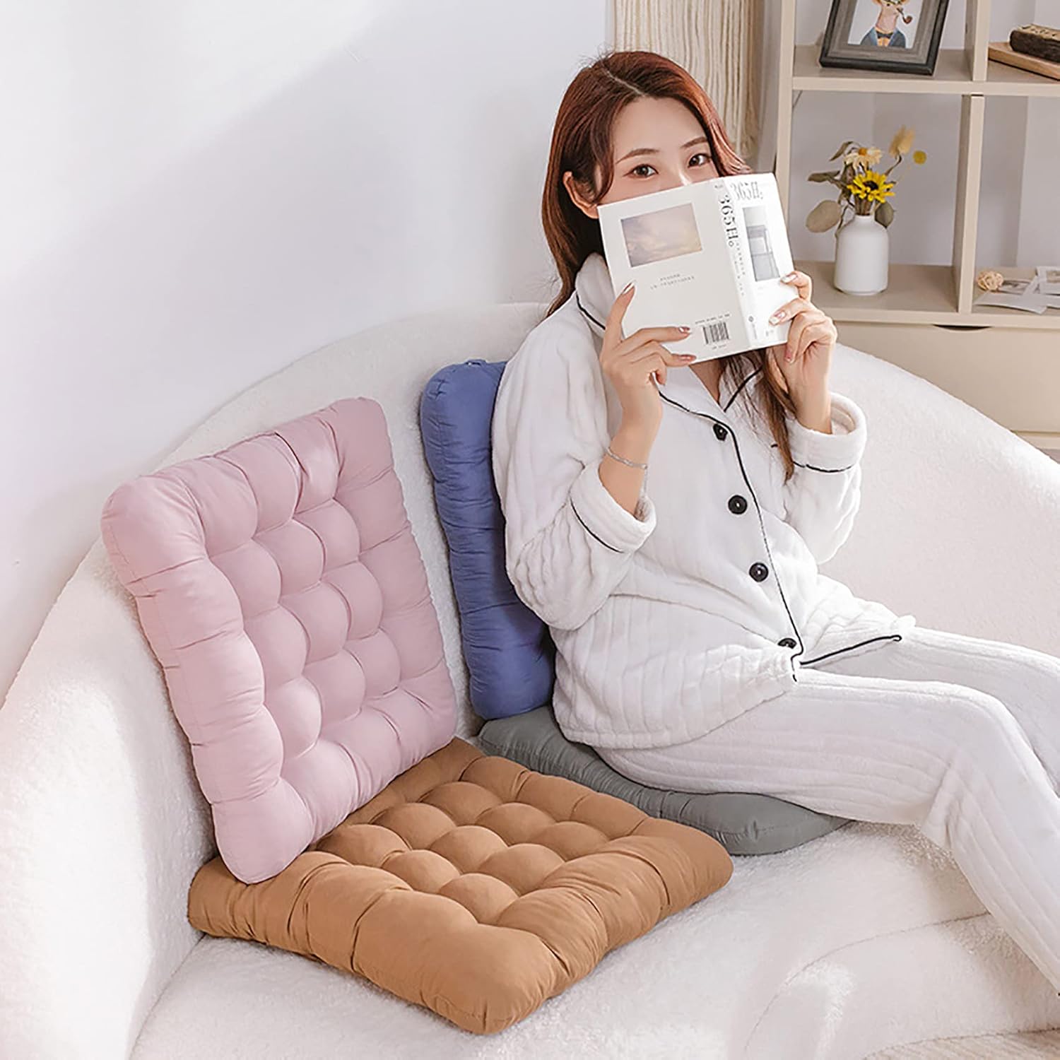 Breathable Cushion 2 Pack,Not-Slip Chair Pad with Ties Durable Seat Cushions Soft Square Chair Cushion for Kitchen Dining Office-Yellow 40x40cm(15.7 x15.7 in)