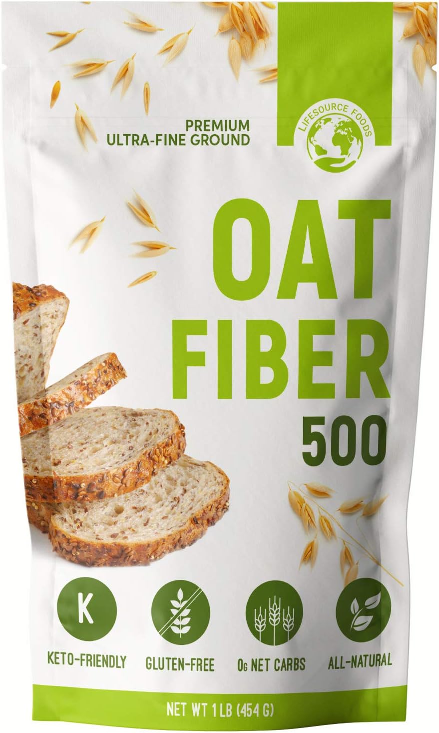 LifeSource Foods Oat Fiber 500 (1 LB) Keto, Zero-Carb, Gluten-Free, All-Natural Fiber for Low-Carb Baking and Bread, OU Kosher, Resealable Pouch