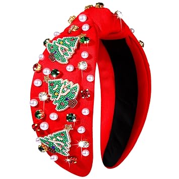 Christmas Headband for Women Xmas Tree Headbands Jeweled Holiday Headband Christmas Outfits Accessories Ugly Sweater Party Favors Holiday Gifts Xmas Tree 3