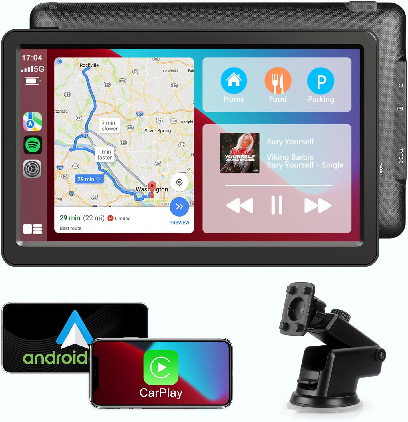 Wireless CarPlay Screen for Car Android Auto 9" HD Touch Screen, Portable Bluetooth GPS Navigation Mirror Link Music Video Player Airplay/Siri/AUX
