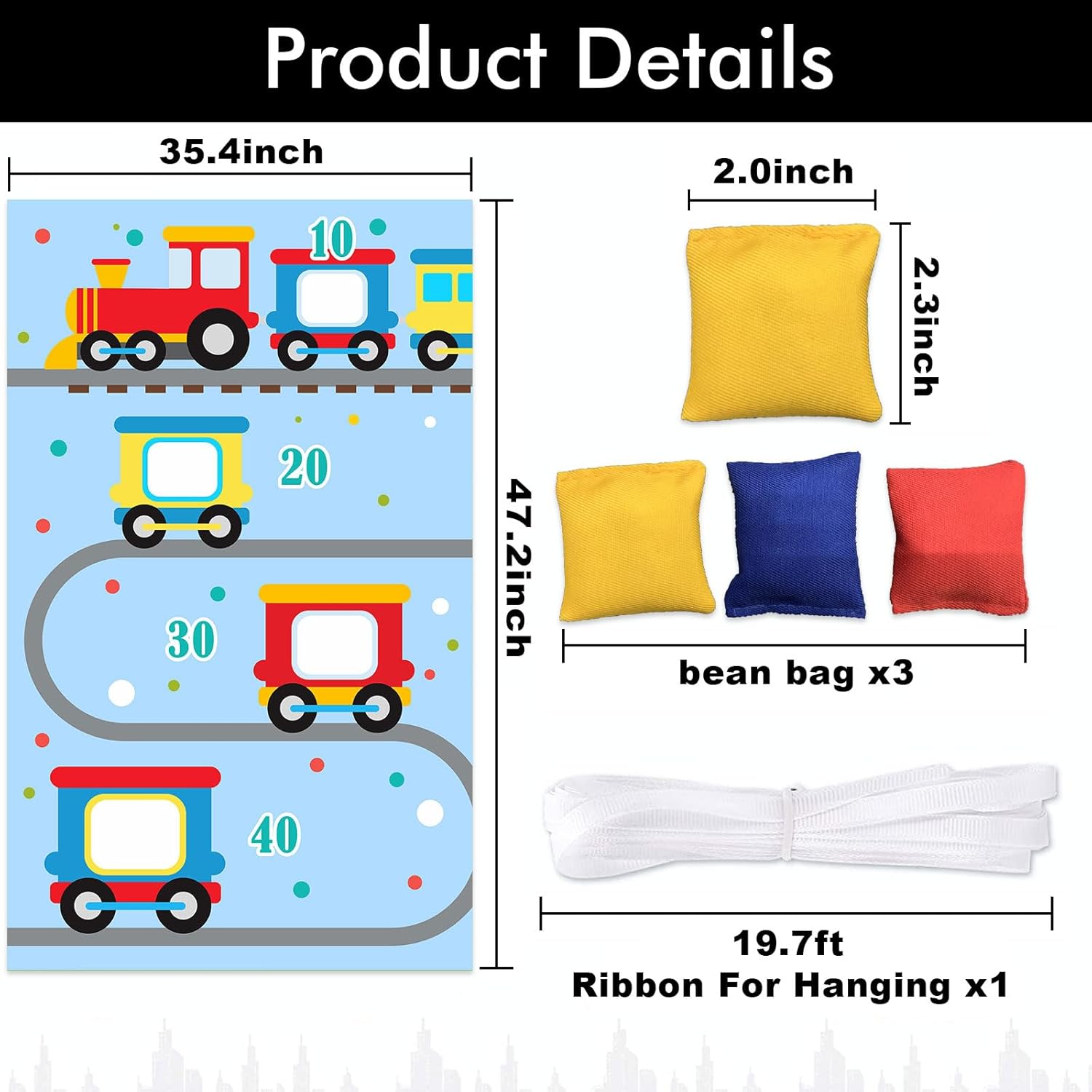 Steam Train Choo Two Toss Games Banner Backdrop Background Railroad Railway Transportation Rhyming Story Theme Decorations Decor for Indoor Outdoor Birthday Party Supplies