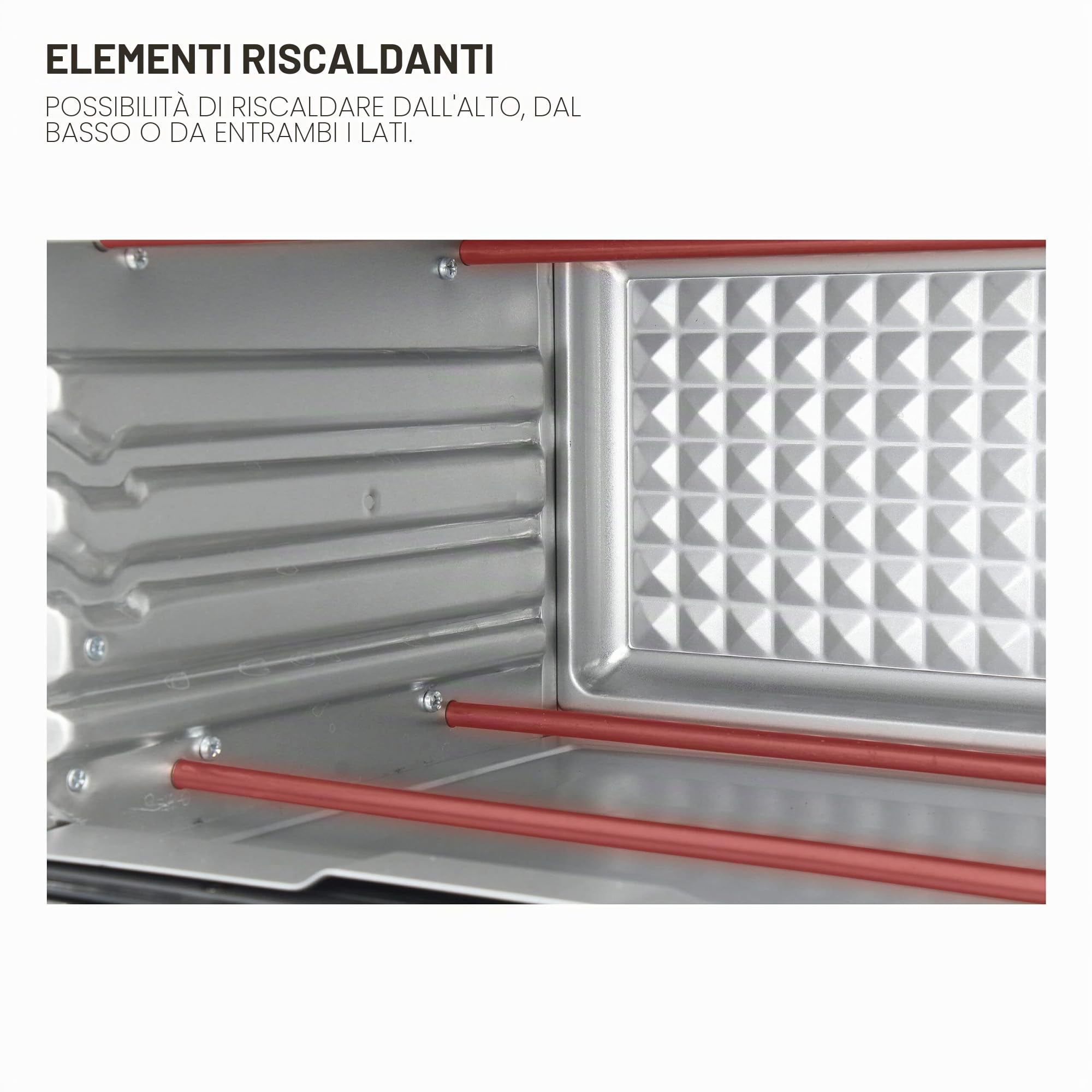 TM Electron TMPHO020 - Forno a convezione da tavolo, 5 funzioni, capacità 20 litri, timer 90 minuti, temperatura regolabile da 80° a 250°, 1500W