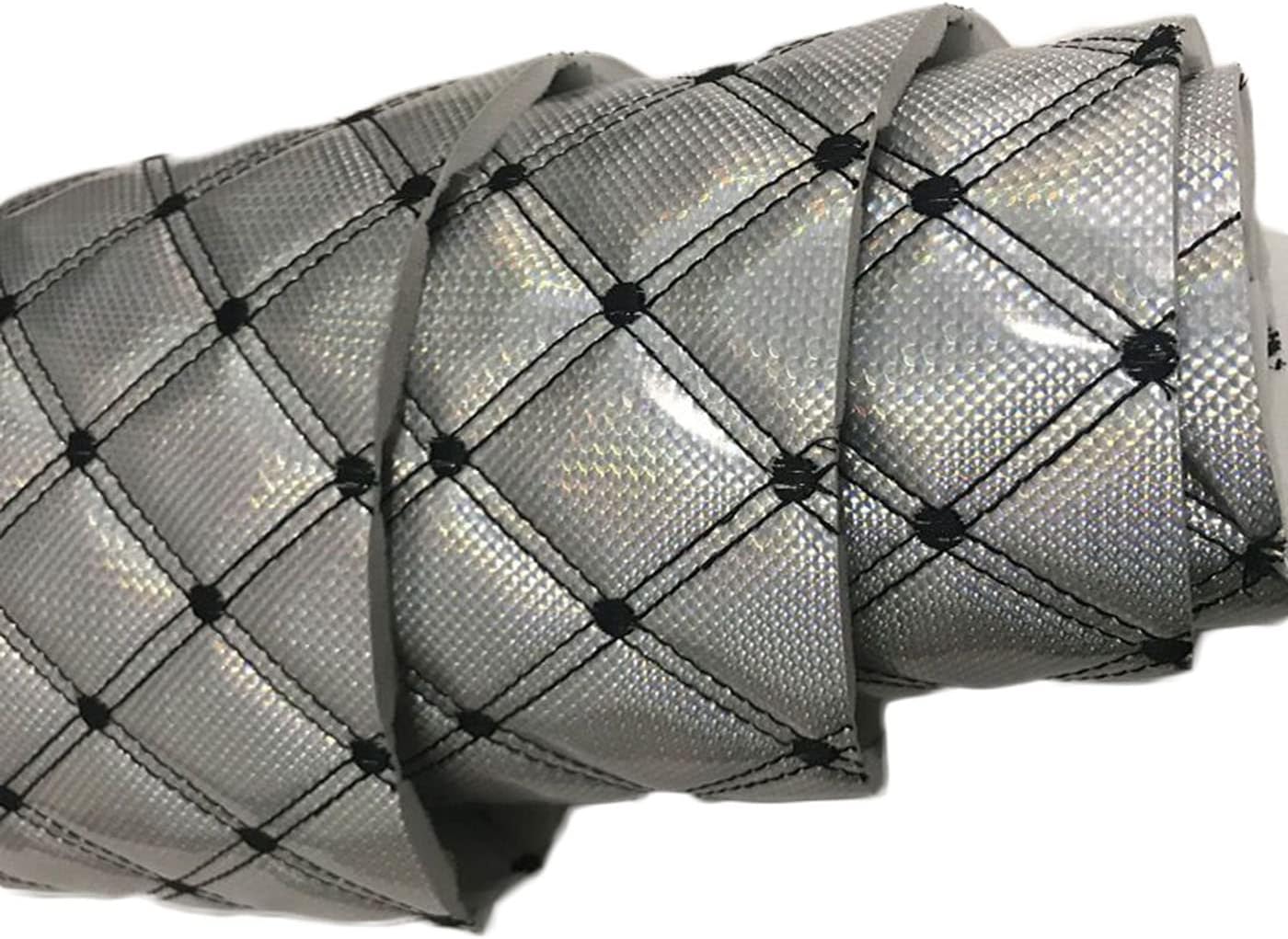 Faux Leather Fabric Thick Shiny Laser Vinyl 60" x 39" Sponge Quilted Material Embroidered Leather for Upholstery, Sofa, Bags, Chairs, Car Seats, DIY Crafts (Silver&Black)