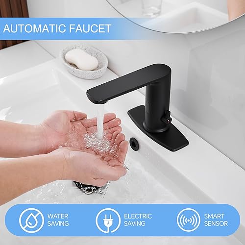 Miniatura 4 de BWE Grifo con sensor negro sin contacto comercial automático con movimiento manos libres para baño y cocina con caja de control y grifo mezclador de