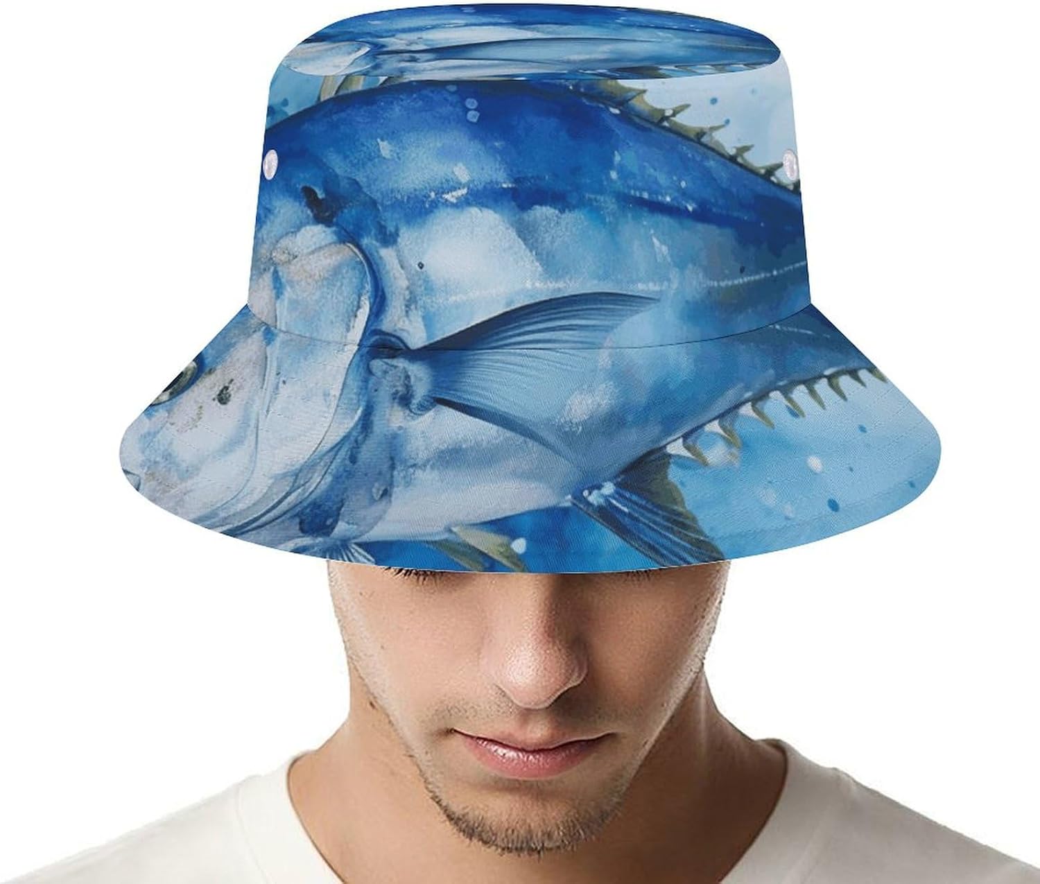 Blue Fish Bucket Hat Packable Sun Hats Travel Summer Beach Fisherman Cap for Women Men Teens