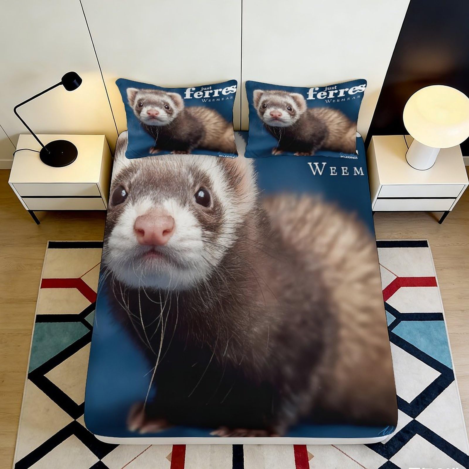 K1r3d9e5 Style-7 3D Printed Ferret Animal Fitted Sheet Microfiber Soft Brown Pet Portrait Bed Cover For Bedroom Guest Room Mattress Decor 90X200x25cm