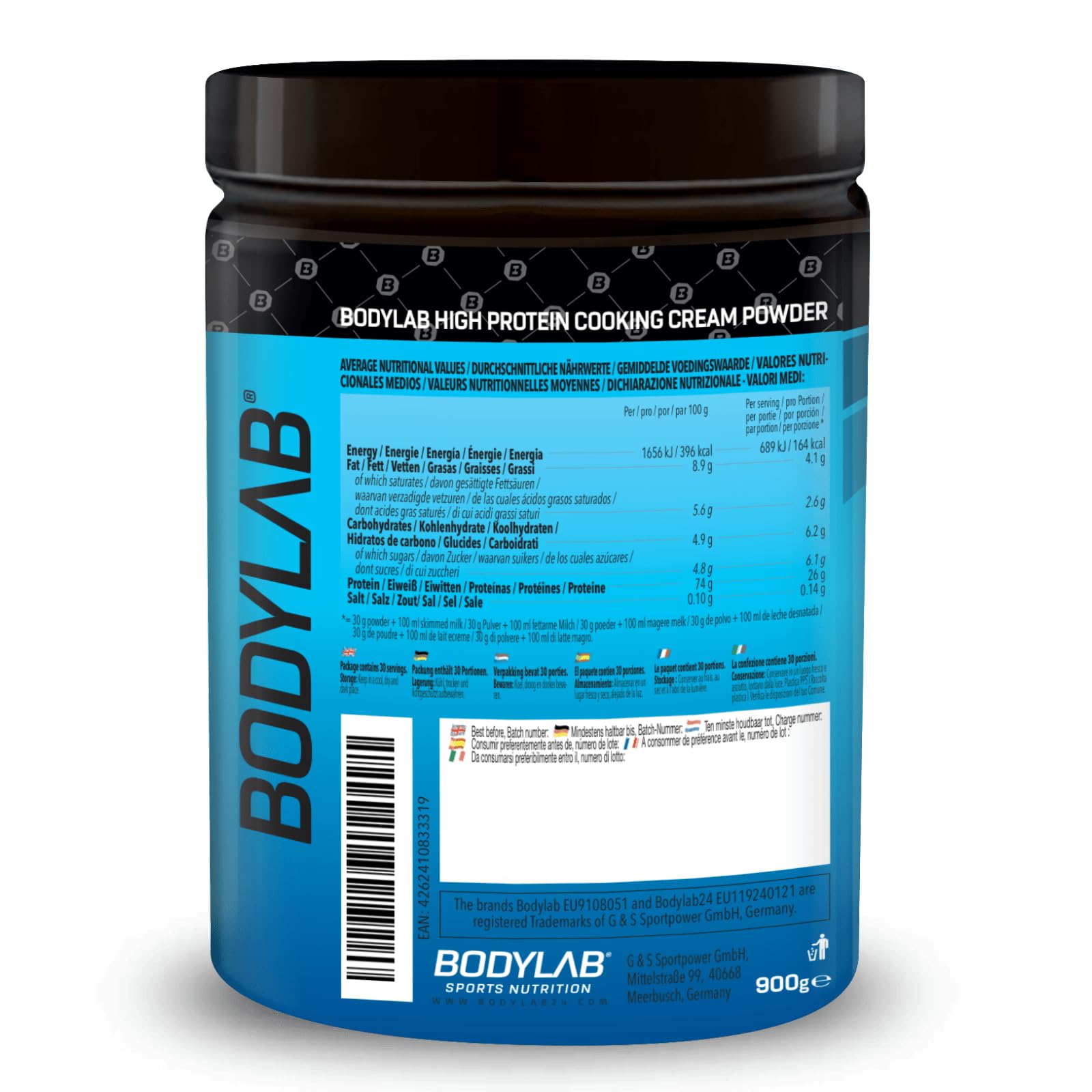 Bodylab24 High Protein Cooking Cream Powder 900g 26g Protein fett- & kalorienarm Sahne-Alternative