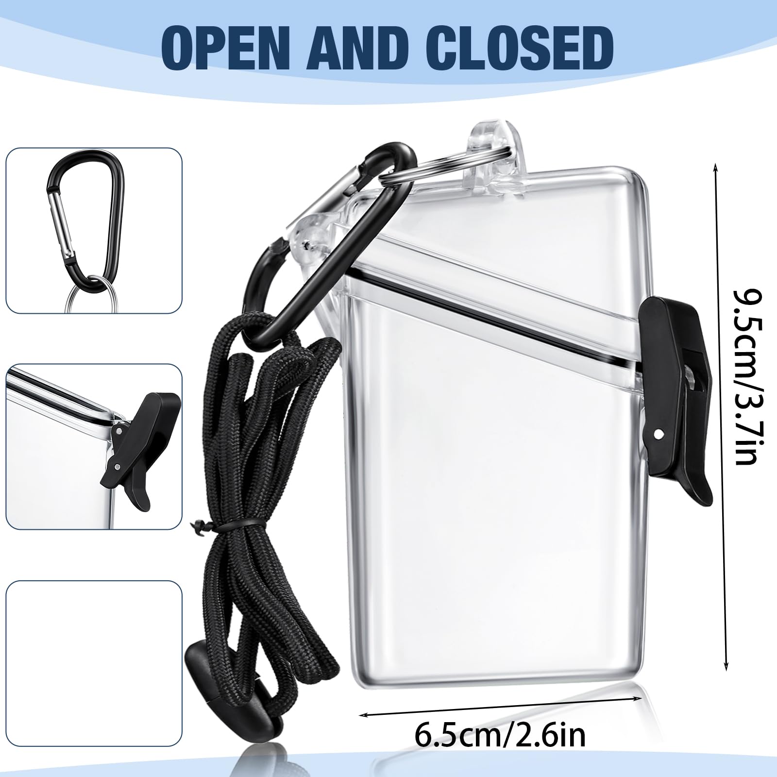 Wasserdichte Ausweishülle, wasserdicht, transparent, vertikal, mit Schlüsselband, Karabiner und Schlüsselanhänger, 16 Stück