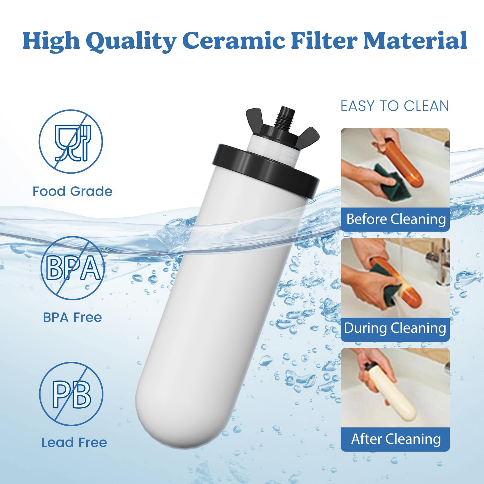 Filtro de repuesto de cerámica, 2 piezas | Para sistema de filtro de agua por gravedad, cartucho de filtro de agua de cerámica