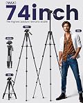 CAMBOFOTO 74"-Camera-Tripod, Gray Porfessional Aluminum Heavy Duty Tripod Stand for Mirrorless Camera/DSLR/Cell Phone/Camcorder, with Holder and Travel Bag (Gunmetal Gray)