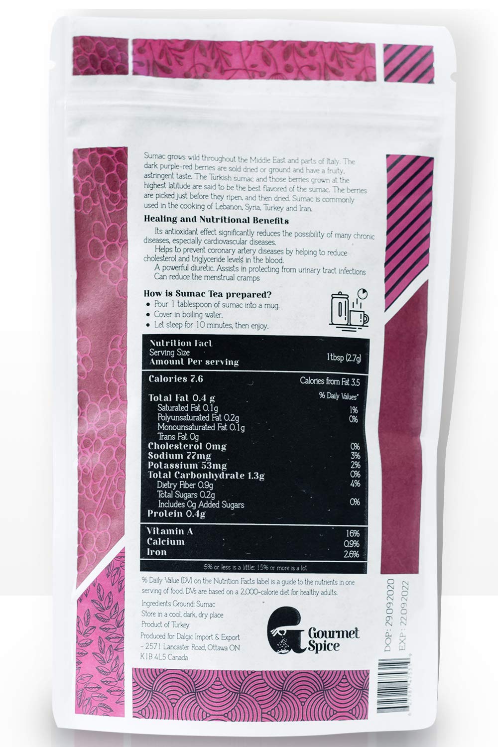 Edi Gourmet Spice Sumac 8 oz, Resealable Bag, 100 pure natural, No