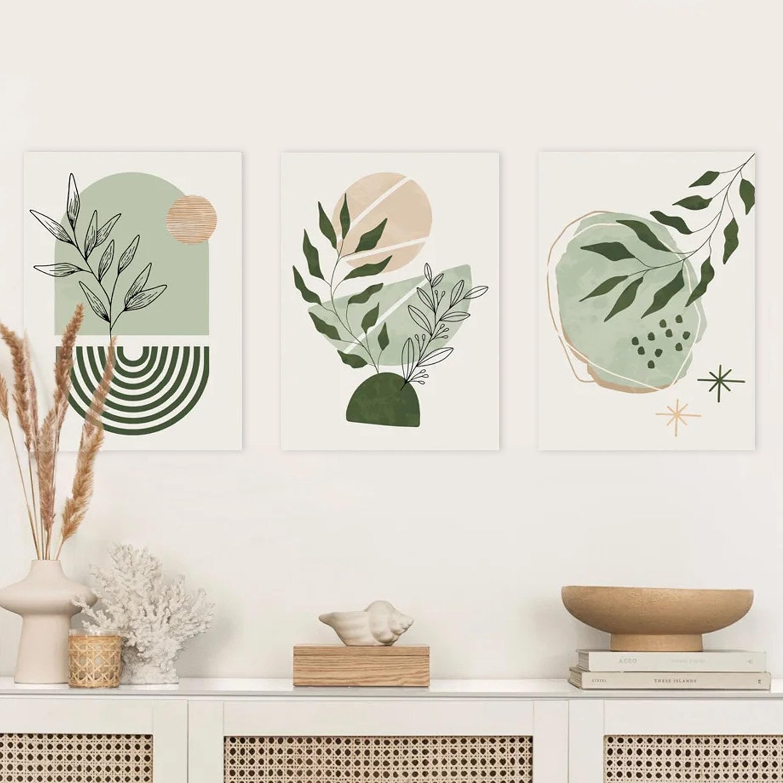 VAODO Framed Canvas Wall Art Set, Bohemian Abstract Wall Decor Paints, Geometric Solid Wood Frame Painting, for Living Room, Bedroom, Home Decorations, 30 * 40cm, 3 Pieces