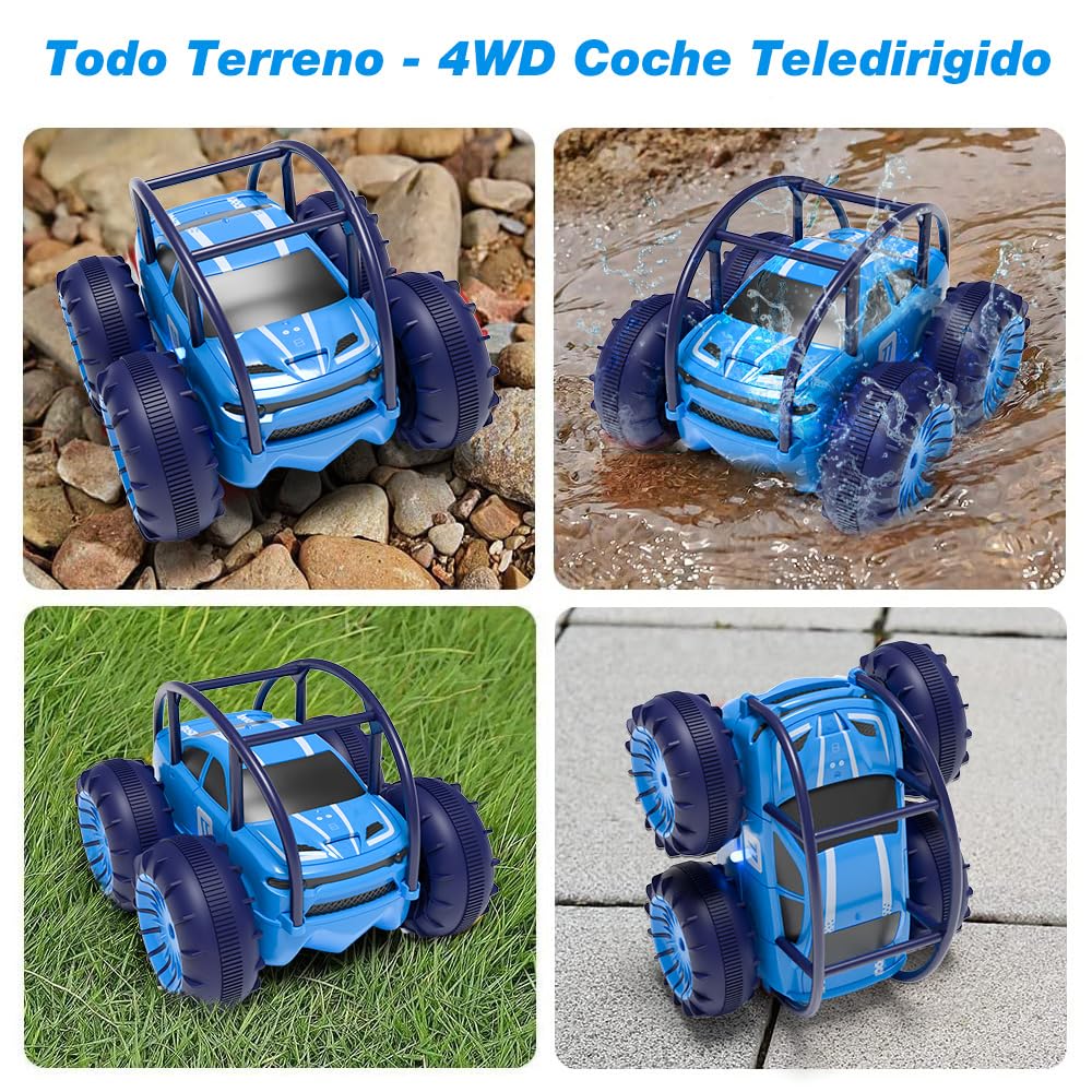 MaxTronic Coche Teledirigido de Carga Directa para Niños - Coche RC Anfibio 2.4G 360° - 15KM/H - 4WD - Coche de Acrobacias Todoterreno con LED Ajustable - Niños y Niñas de 3-12 Años